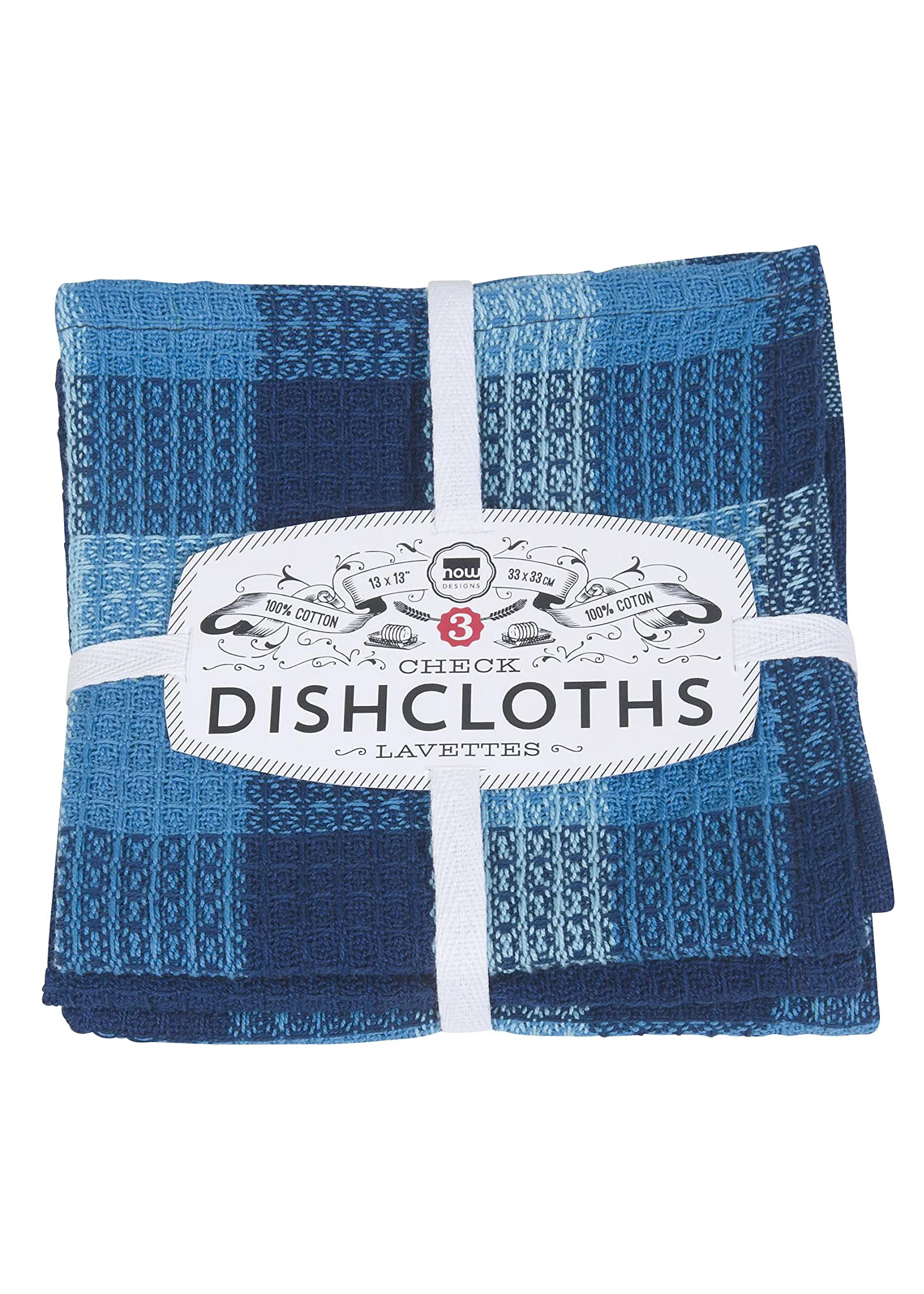 Check Indigo Dishcloths S/3