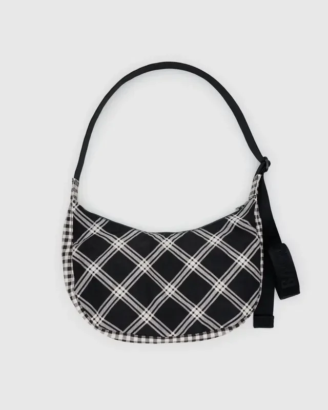 Medium Nylon Crescent Bag- Mixed Plaid - Image 2