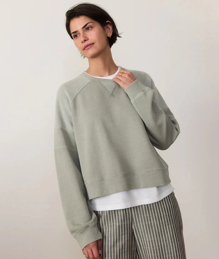 Crop Mixed Media Sweatshirt - Shadow
