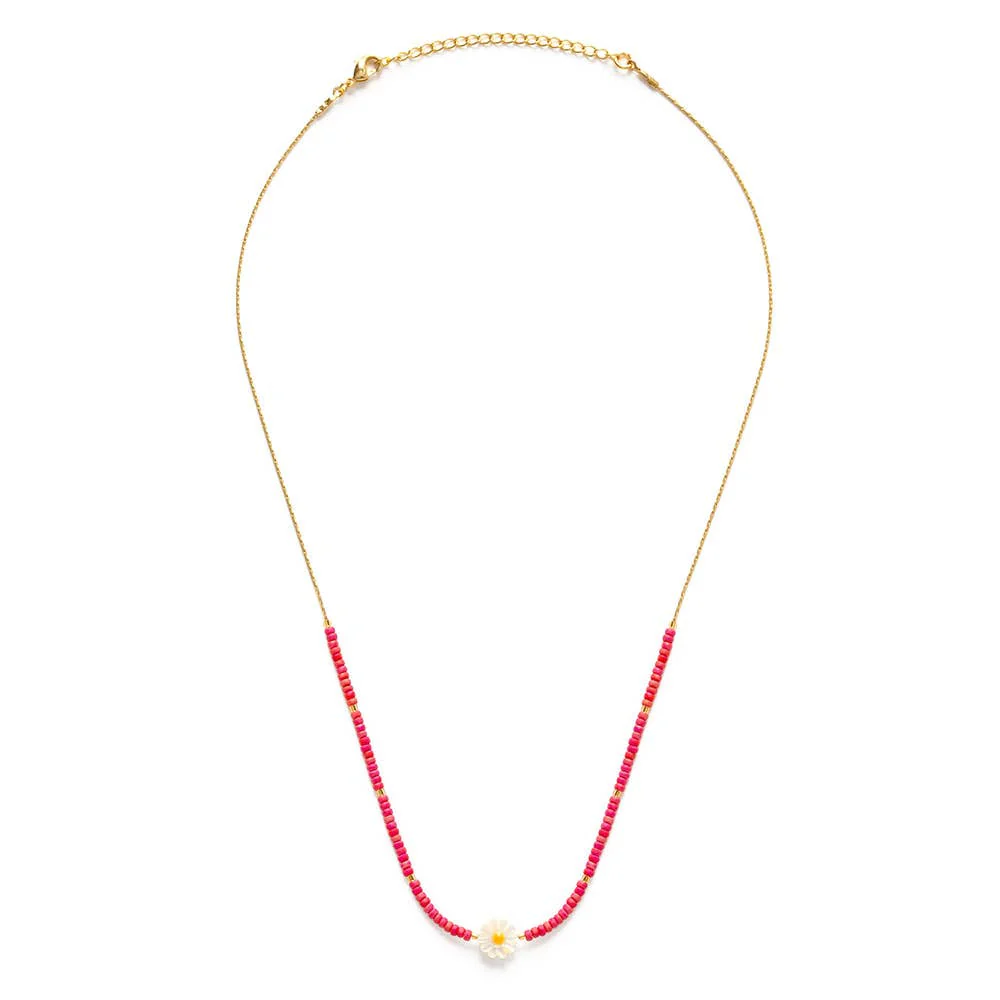Daisy Miyuki Bead Necklace- Rainbow Coral - Image 2