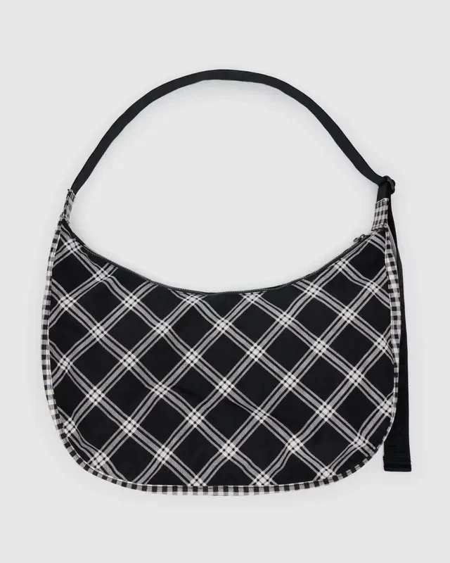 Large Nylon Crescent Bag - Mixed Plaid - Image 3