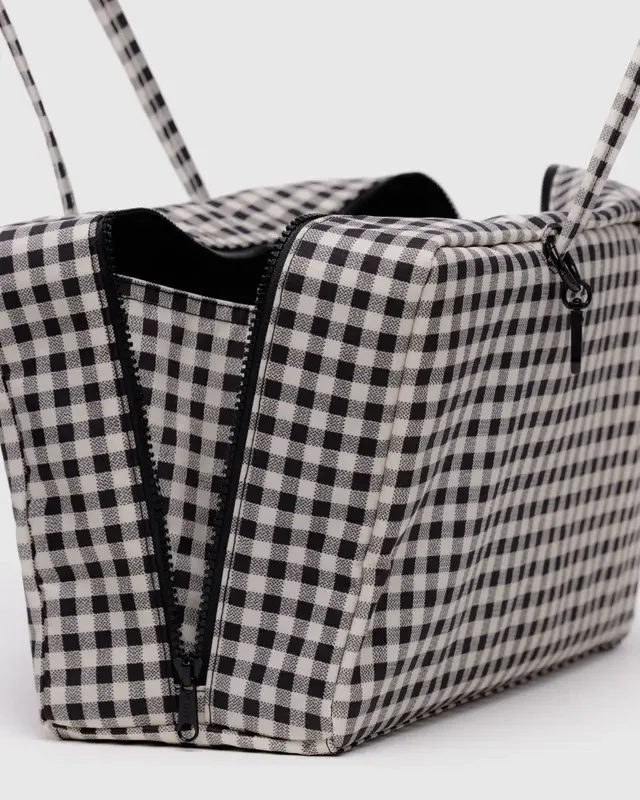 Medium Nylon Bowler Bag- Black +& White Gingham - Image 3