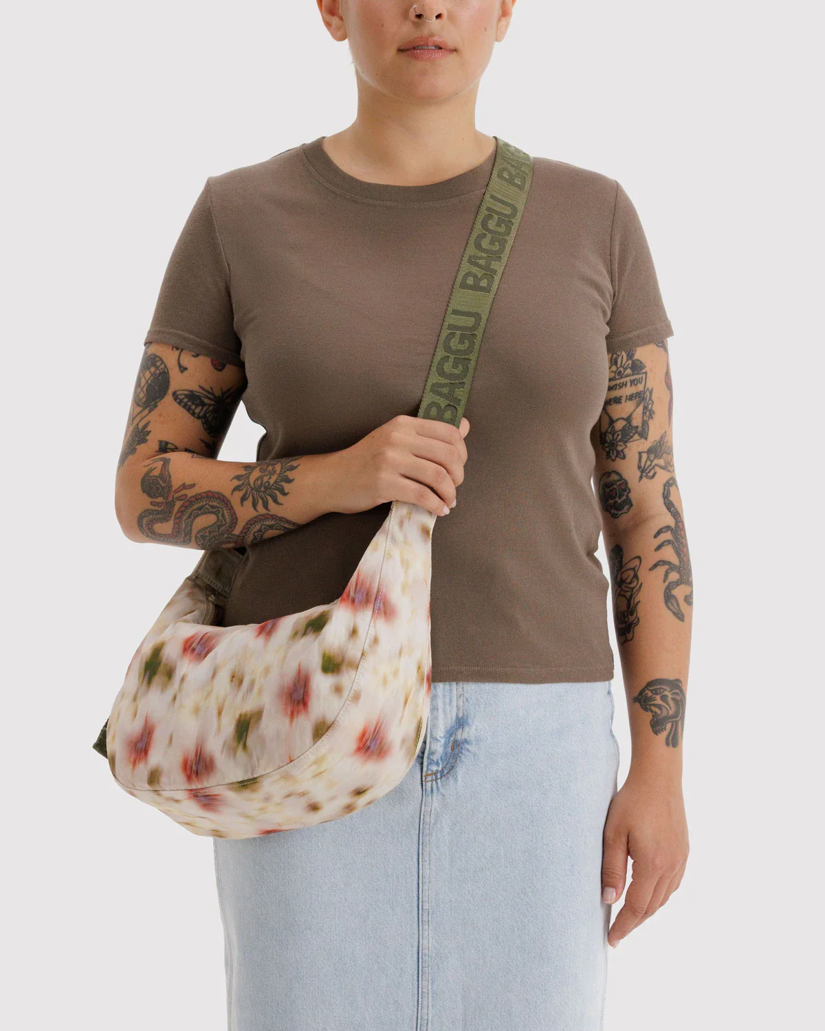 Medium Nylon Crescent Bag - Abstract Floral - Image 2