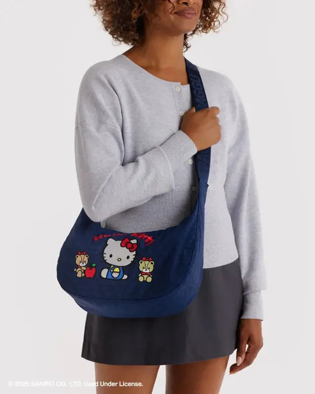 Medium Nylon Crescent Bag - Embroidered Hello Kitty & Teddy - Image 2