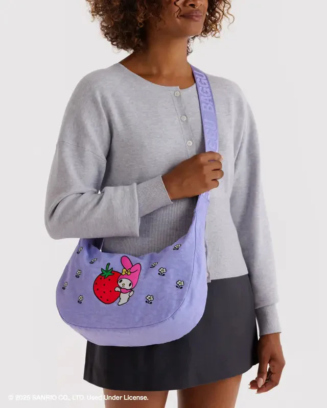 Medium Nylon Crescent Bag- Embroidered My Melody Strawberry - Image 2
