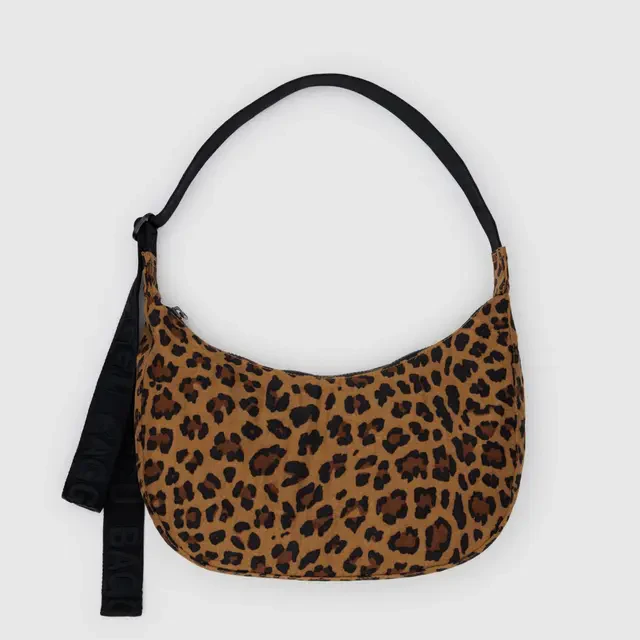 Medium Nylon Crescent Bag- Leopard