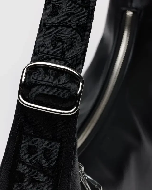 Medium Recycled Leather Crescent Bag- Black - Image 3