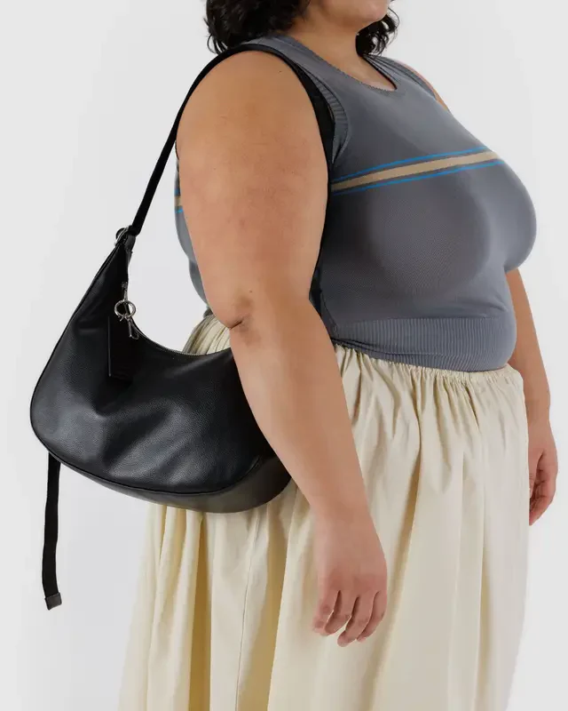 Medium Recycled Leather Crescent Bag- Black - Image 4