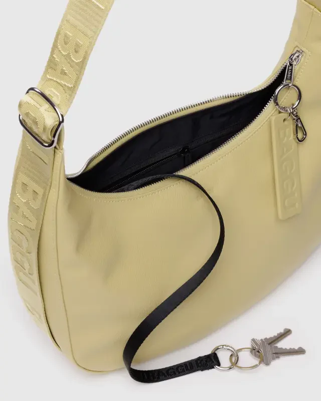 Medium Recycled Leather Crescent Bag- Straw - Image 2