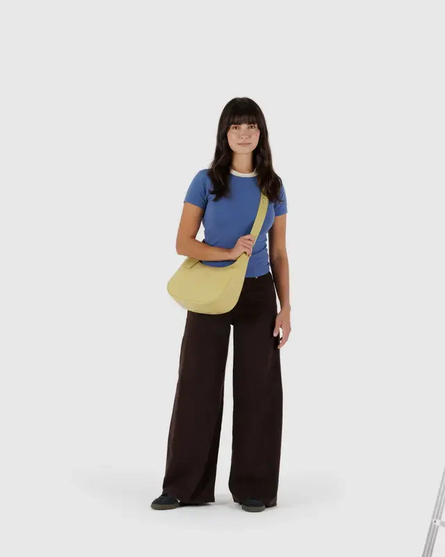 Medium Recycled Leather Crescent Bag- Straw - Image 5