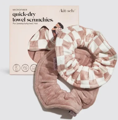 Microfiber Towel Scrunchie 2PC- Terracotta Checker