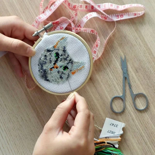Mini Cross Stitch Embroidery Kit - Tabby Cat - Image 2