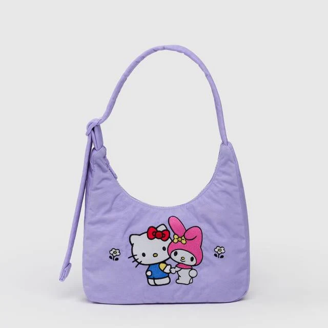 Mini Nylon Shoulder Bag- Embroidered Hello Kitty & My Melody