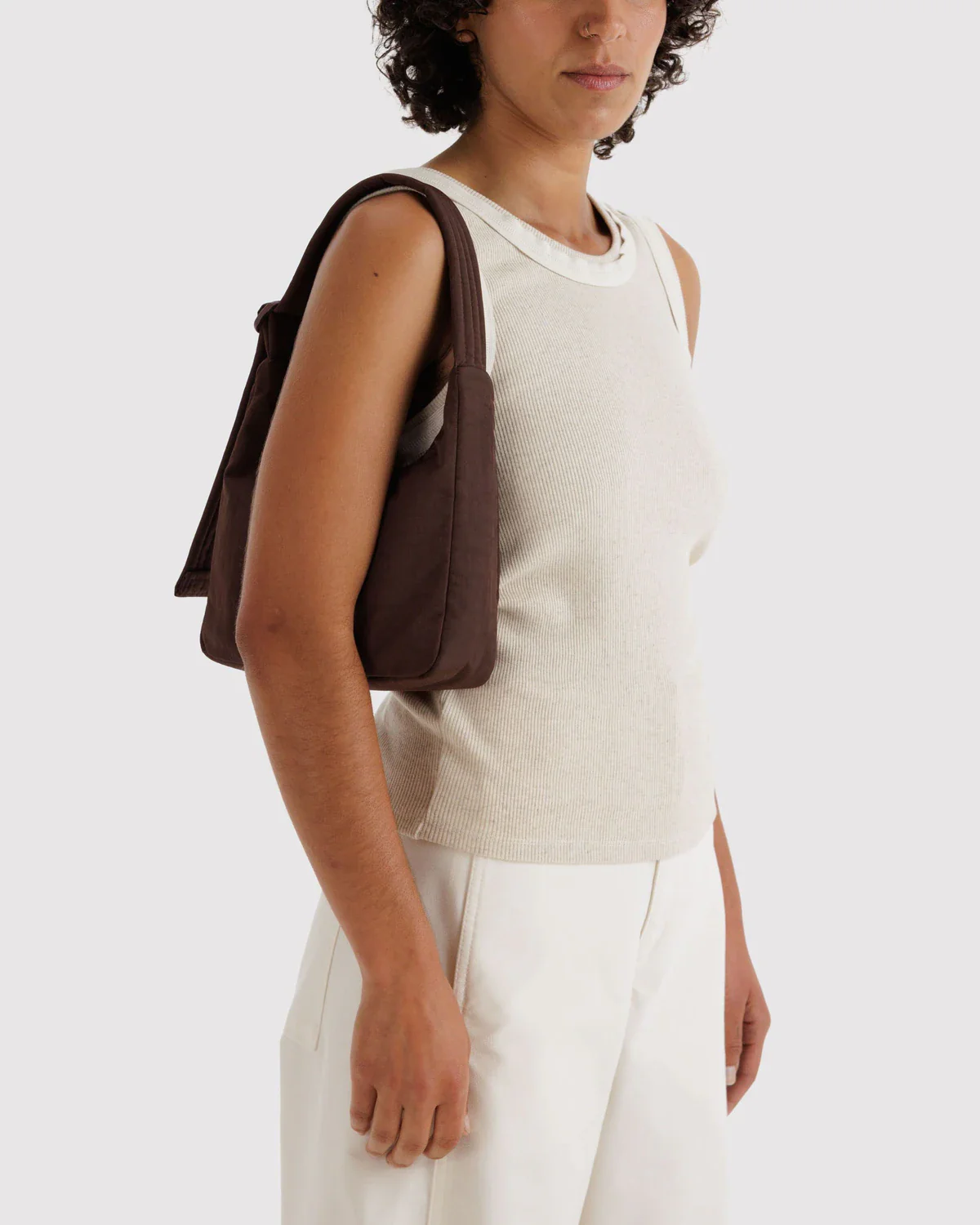 Mini Nylon Shoulder Bag - Coffee - Image 3