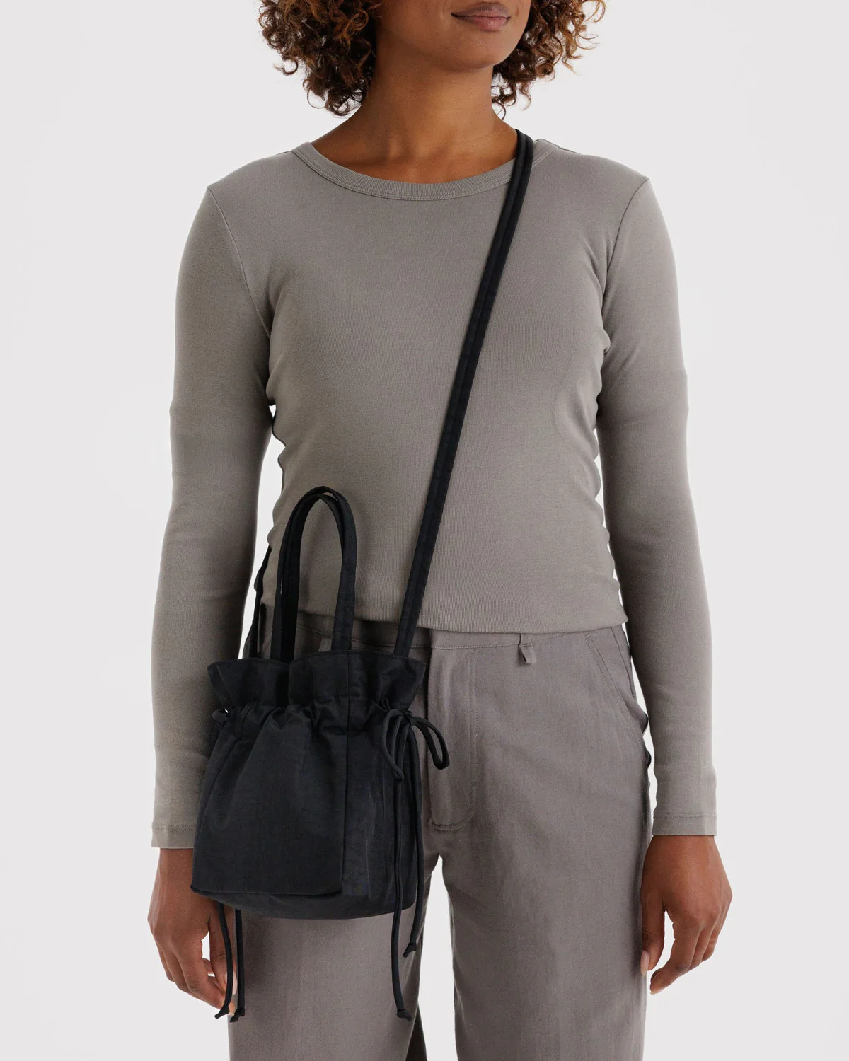 Nylon Drawstring Bag- Black - Image 4