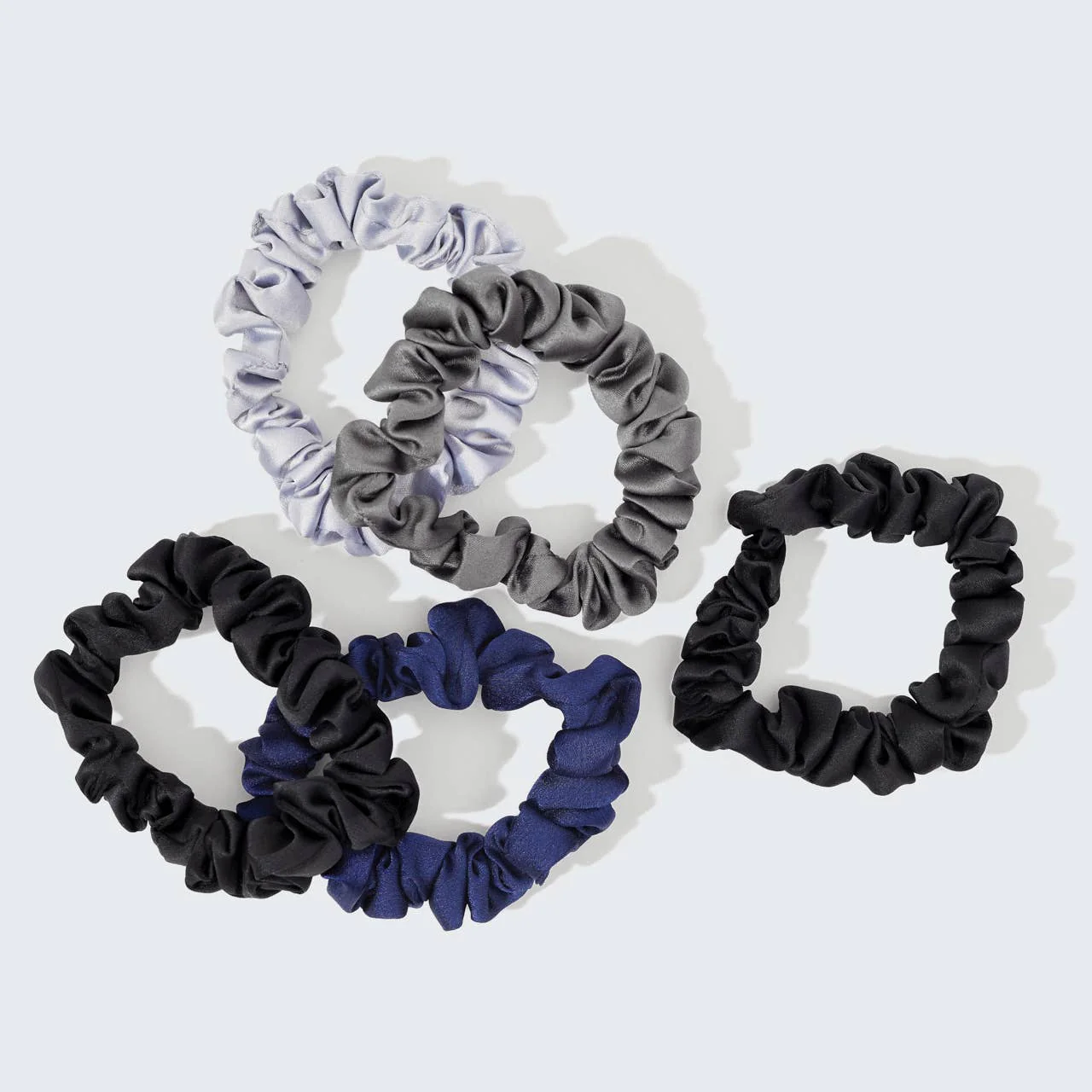 Petite Satin Scrunchies Set of 5- Midnight