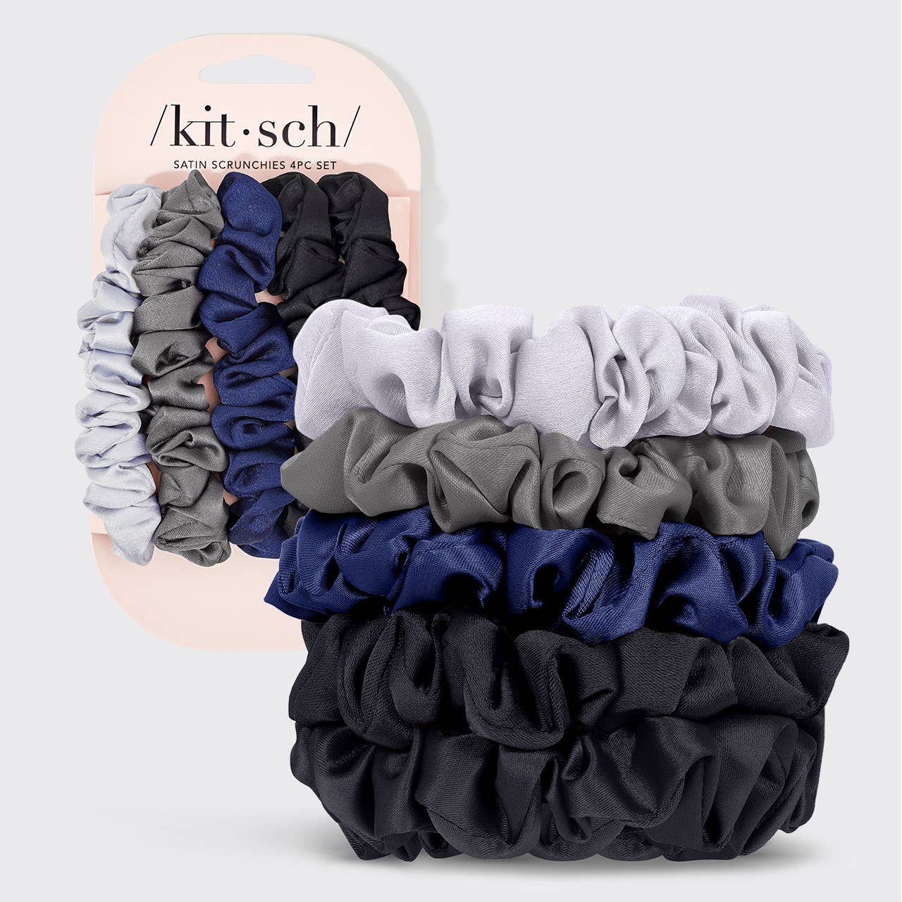 Petite Satin Scrunchies Set of 5- Midnight - Image 3