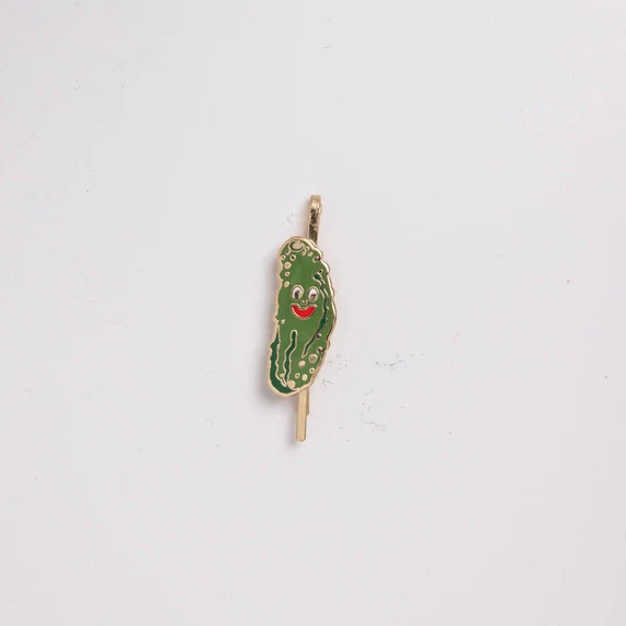 Pickle Guy Hairpin - 18k Gold Cloisonné Enamel Jewelry - Image 2