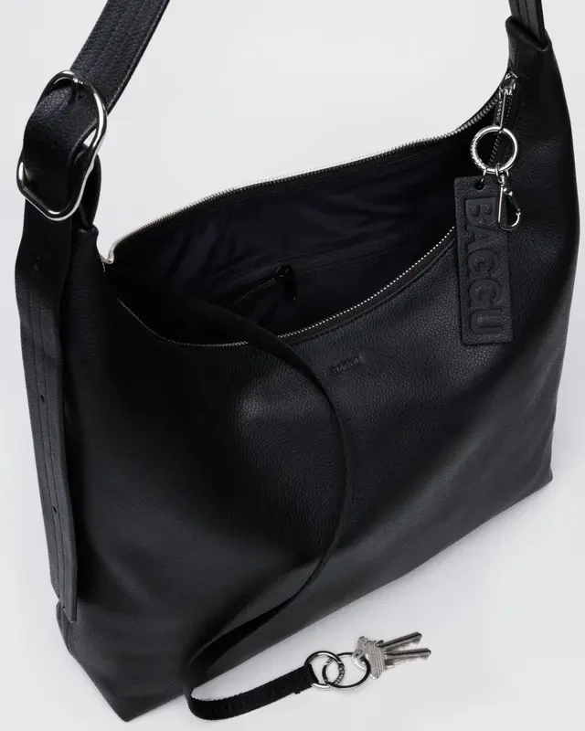 Recycled Leather Shoulder Bag- Black - Image 2
