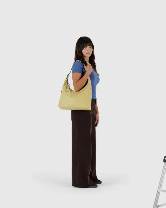 Recycled Leather Shoulder Bag- Straw - Image 5