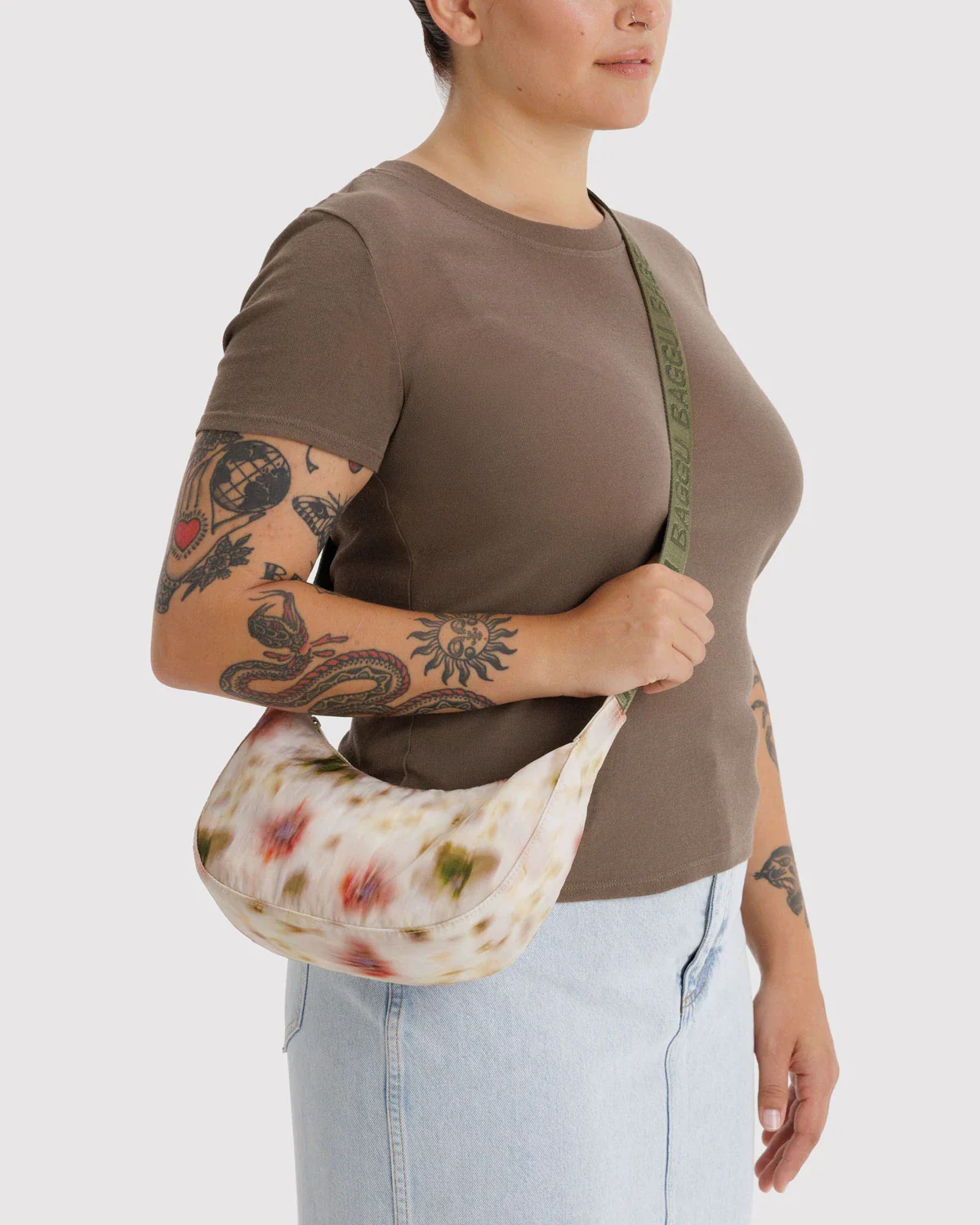 Small Nylon Crescent Bag - Abstract Floral - Image 2