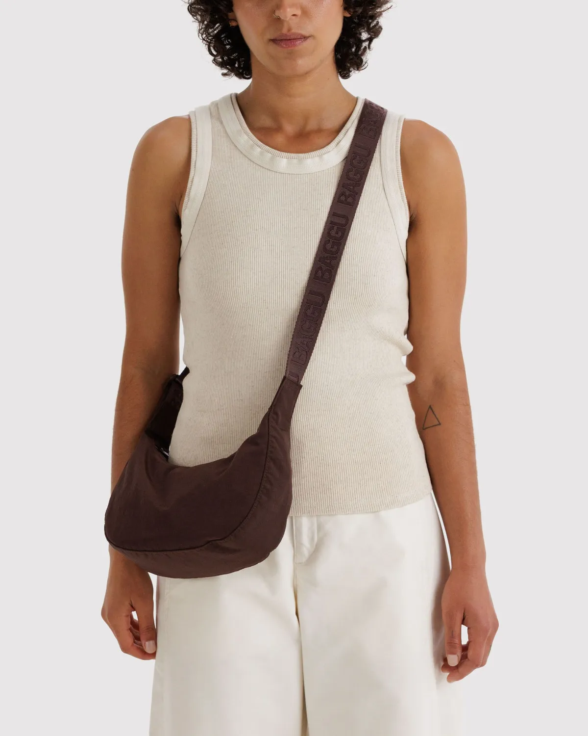 Small Nylon Crescent Bag - Coffee - Image 2