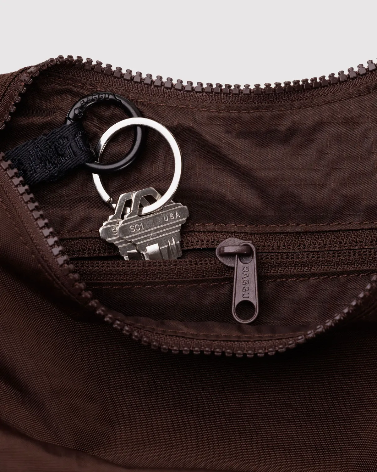Small Nylon Crescent Bag - Coffee - Image 3