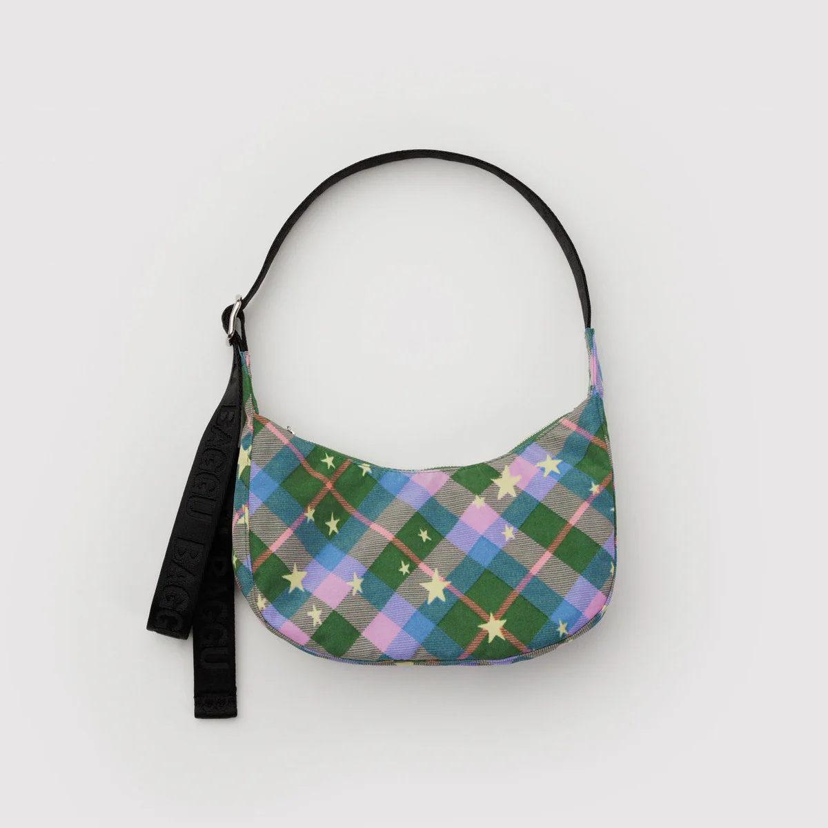 Small Nylon Crescent Bag- Green Star Plaid